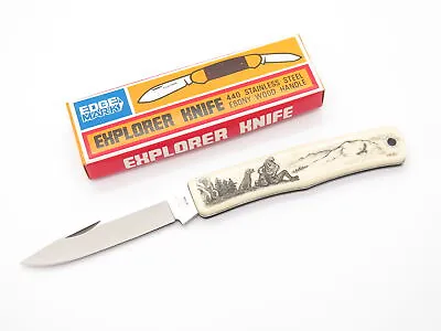 Vintage Explorer G Sakai Seki Japan Hiker & Dog Scrimshaw Folding Pocket Knife • $23.95