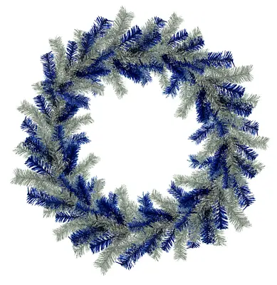 18'' Tinsel Christmas Wreath Silver And Blue Indoor Outdoor Decor Unlit • $76.99