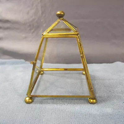 Vintage Trinket Display Box #26 Brass And Glass 5 1/4  Tall Hinged Lid Terrarium • $18