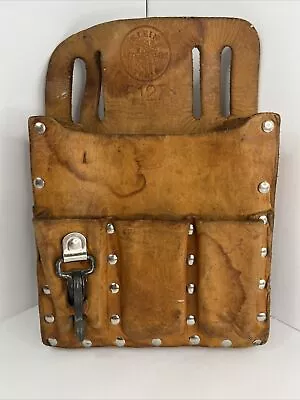 $32.99 • Buy Klein Tools #5127 6-Pocket Tan Leather Tool Pouch With Belt Slots Made In USA