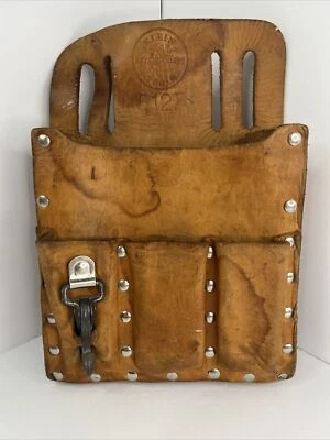 $32.99 • Buy Klein Tools #5127 6-Pocket Tan Leather Tool Pouch With Belt Slots Made In USA