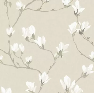 Laura Ashley Magnolia Grove Natural Fabric SOLD PER METRE • £39.99