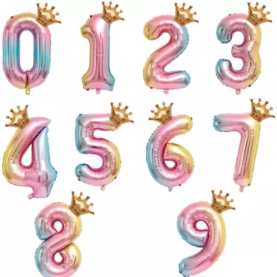 $6.50 • Buy 40 Inch Jumbo Rainbow Crown Number Foil Balloon Birthday Celebration Party 