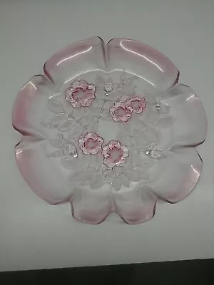 VINTAGE MIKASA FLOWER ROSELLA PINK Crystal/glass SERVING PARTY Platter 12 1/2'' • $15