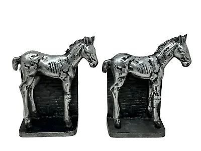 Vintage Set Mid Century Bruce Fox Hand Worked Metal Horses Bookends W/Labels • £62.63