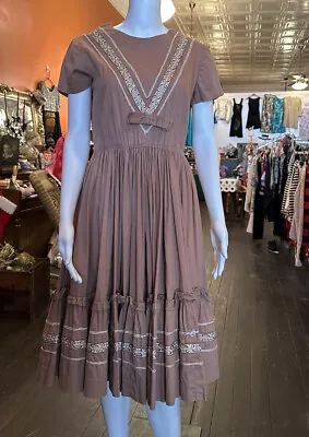 Vintage 50s 60s Brown Square Dance Dress Rockabilly S • $54