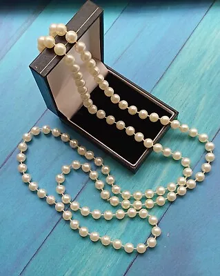 Long Modern Vintage Inspired Cream Imitation Pearl Beaded Necklace • £3.49