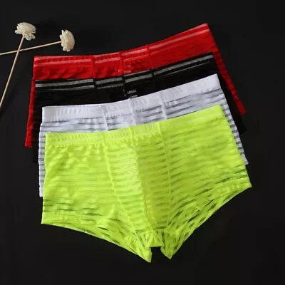 Mens Sexy Briefs See Through Sheer Boxer Mesh Underwear Shorts Trunks Underpant☆ • $4.37