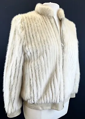 Corded Ivory Size Small Mink And Leather Reversible Bomber Jacket • $89.50