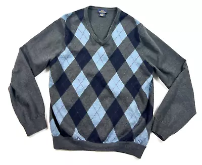 Brooks Brothers Sweater 100% Marino Wool V Neck Gray Argyle Diamond Men's XL • $24.99