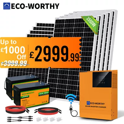 2550W 48V Solar Panel Kit Power System Hybrid Inverter&Lithium Battery Off Grid • £2999.99