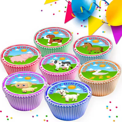 Happy Birthday Farm Animals Edible Cupcake Toppers Cake Decorations Cc7990 • £2.99