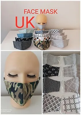 Cotton Face Mask Cover Reusable Washable Virus Protective • £2.80