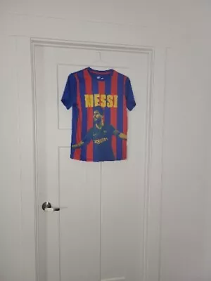 FC Barcelona Barca Shirt Youth Boys XL Messi Soccer Graphic Logo Athletic • $8