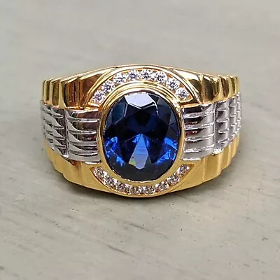 3.20 Ct Men's Natural Blue Sapphire & Diamond Wedding Ring In 14k Two Tone Gold • $1667.86