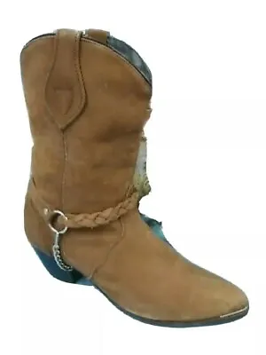 Oak Tree Farms Ladies 6 Tan Nubuck Leather Braided Stirrup Western Boots • $63