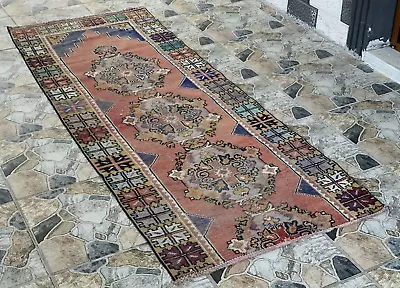 Vintage Turkish Runner Rug | Tribal Handmade Wool Farmhouse Antique Carpet 2x7ft • $219.99