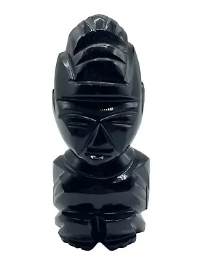 Black Onyx Obsidian Carved Heavy Statue Aztec Mayan Stone Figure Tiki Idol God • $26