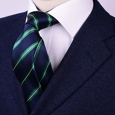 Green Stripe Italian Designer Tie Classy Business Attire Fashion 3  Necktie B2B • $10.99