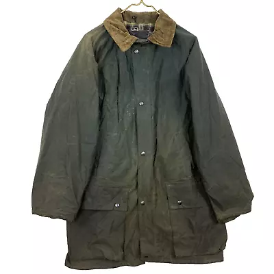 Vintage Barbour Waxed Chore Jacket Large Green Plaid Lined Full Zip Made England • $84.99