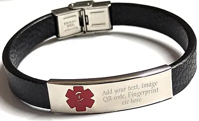 Mens Medical Alert Bracelet Personalised Engraved Text Photo QR Or Fingerprint • £9.99