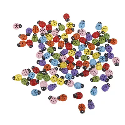  100 Pcs Wooden Miniture Decoration Ladybug For Fairy Garden Botanical • £7.38