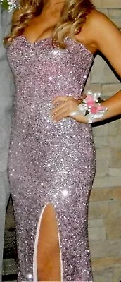 La Femme Prom Pageant Gown Pink Sequins Strapless Size 8 Dress • $50