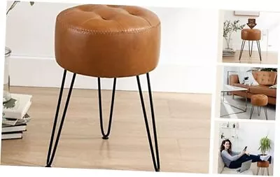  Faux Leather Vanity Stool Chair For Makeup Room，Brown Stool For Whiskey Brown • $58.04