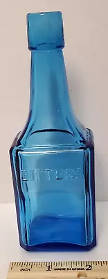 Vintage Blue Glass Bottle  BITTERS  Wheaton NJ 6”-Used Clean & Bright • $10