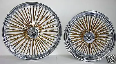 DNA MAMMOTH FAT 52 GOLD SPOKE WHEELS 21x3.5 18x3.5 TOURING OR SOFTAIL HARLEY  • $1429.95