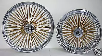 MAMMOTH FAT 52 GOLD SPOKE WHEELS 21x3.5 16x3.5 TOURING SOFTAIL HARLEY • $1399.95