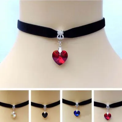 Ladies Retro Black Chocker Choker Velvet Heart Collar Necklace Fashion Girls • £3.35