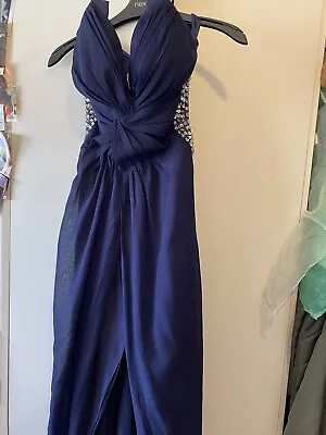 Sparkly Cut Out Evening Party Prom Maxi Dress Gown Navy Blue Size 6-8 • £14.25