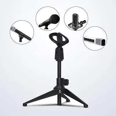 Adjustable Microphone Desk Stand Tripod Desk Top Clip Holder Foldable Table Mic • £5.78