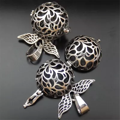 2Retro Silver Brass Angel Wing Mexican Bola Ball Harmony Chime Locket 23x20x25mm • $5.41