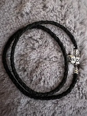 Pandora Silver Grey Double Leather Charm Bracelet Choker 39cm • £23
