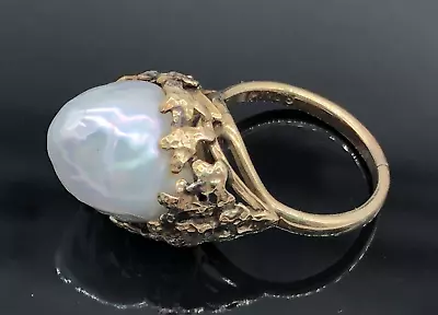Vintage Ming's Hawaii 14k Solid Gold Huge Baroque Pearl Cocktail Ring S 5.5 Cut • $795