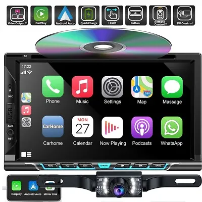 Carplay 2 Din Car DVD CD Player 7  HD Touch Screen Radio Stereo Bluetooth Camera • $116.98