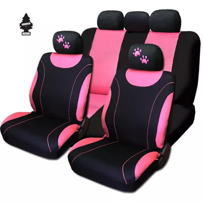 For VW New Flat Cloth Car Seat Covers With Pink Paw Design For Women • $40.01