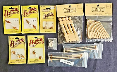 LOT NEW Dollhouse HW & MH Miniatures WOOD POSTS SPINDLES & RODS KNOBS HINGES • $23
