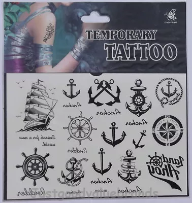 Fully Rigged Ship Sailor Anchors Rudders Land Ahoy Ship Compass Temporary Tattoo • £2.90