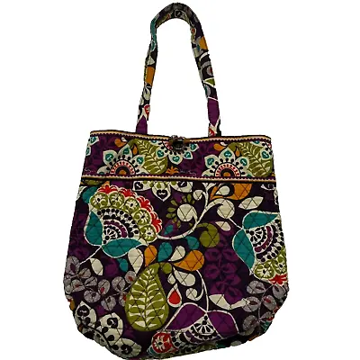 Vera Bradley | Plum Crazy Tote Bag Purple Floral Toggle Quilted Shoulder Bag • $19.99