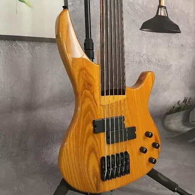 Unbranded Natural 6 Strings HH Pickups Electric Bass Guitar Maple Neck Fretless • $315