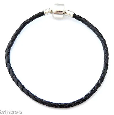 £3.50 • Buy Braided Black Leather European Snap Clasp Charm Bracelet