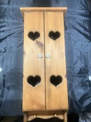 Vintage Hanging Cabinet W/ Heart Shaped Cut Outs -solid Wood With Pegs • $32.99