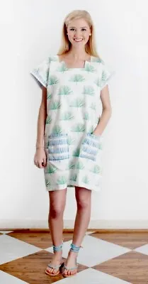 BROOKE WRIGHT Size M Lolli Dress Palm Leaf Print Pockets 100% Cotton Lined • £20.23