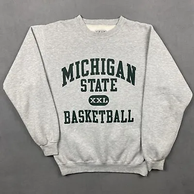 Vintage Michigan State Spartans Sweatshirt Mens L Gray Fleece Heavyweight 90s • $32