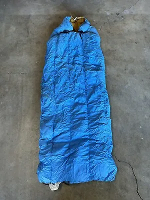 Vintage Eddie Bauer 70s Goose Down Blue Gold Sleeping WITH BAG Rain Hood Mummy • $269