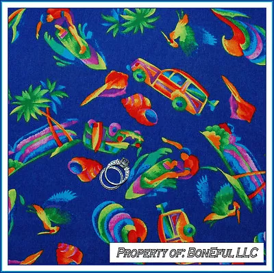 BonEful Fabric FQ Cotton Quilt Sea Shell Surf Beach Rainbow Woody Car Bird Small • $5.07