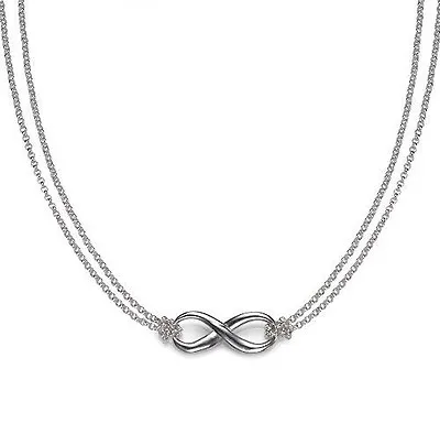 Sterling Silver Infinity Forever Charm Double Chain Necklace Love Gift Box • $19.50